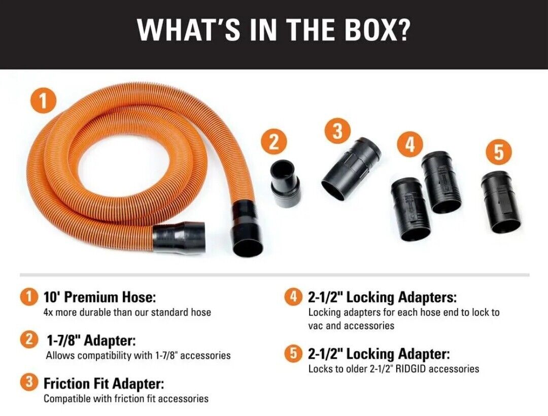 RIDGID 1-7/8 in. x 10 ft. Pro-Grade Locking Vacuum Hose Kit for RIDGID Wet/Dry Shop Vacuums