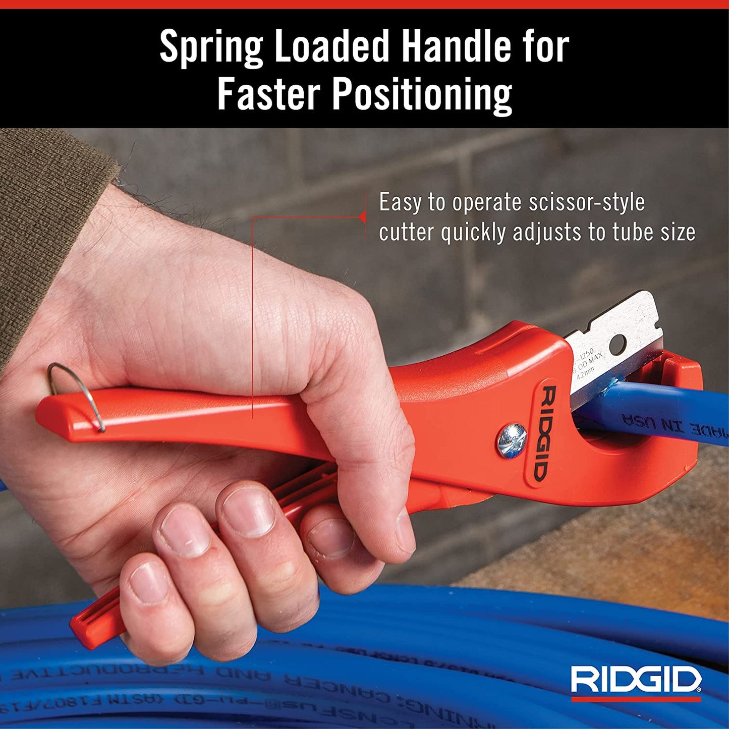 RIDGID 1/8 in. - 1-5/8 in. PC-1250 PEX and Vinyl Tubing Cutting Tool, Single Stroke Scissor Style Cut with Reversible Blade