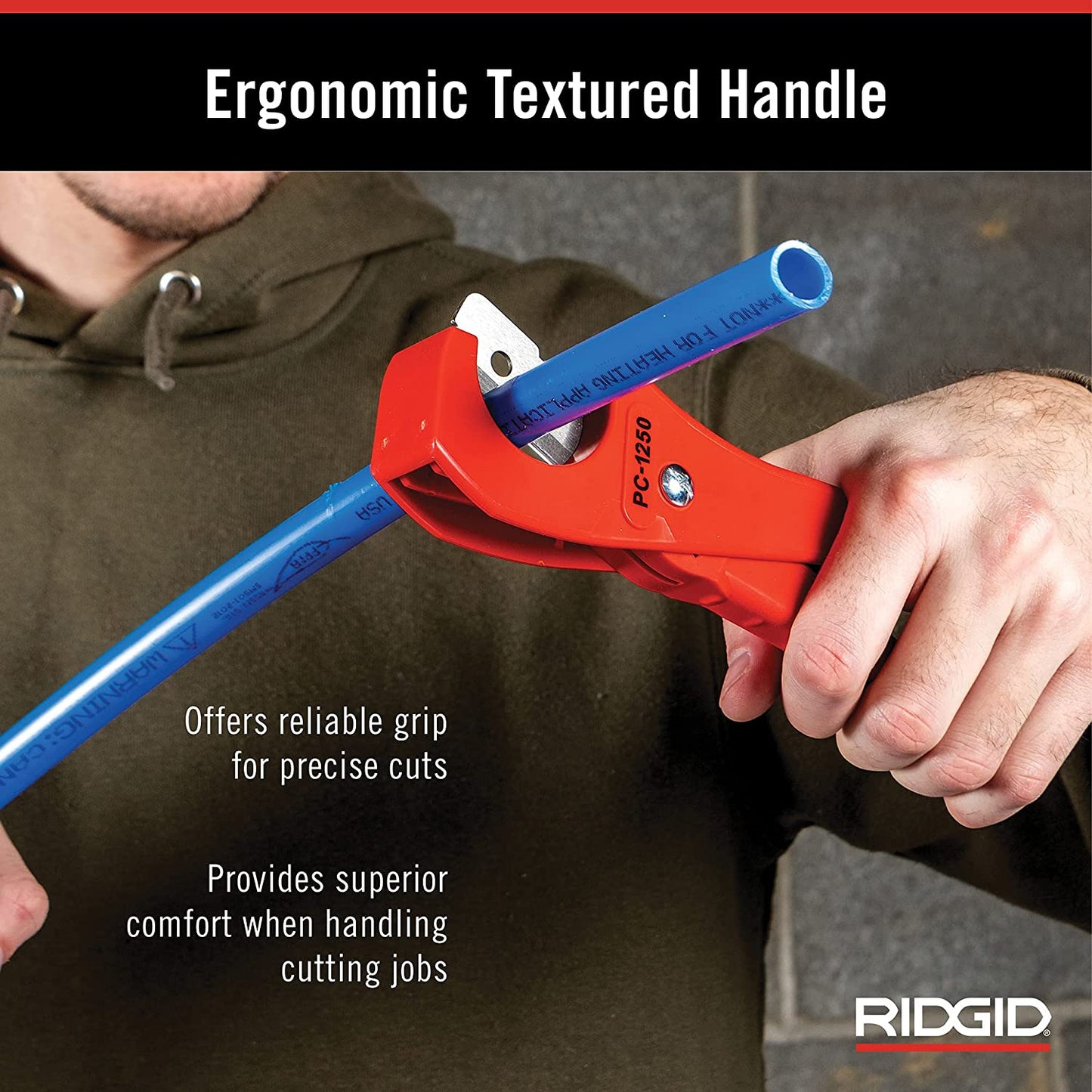 RIDGID 1/8 in. - 1-5/8 in. PC-1250 PEX and Vinyl Tubing Cutting Tool, Single Stroke Scissor Style Cut with Reversible Blade