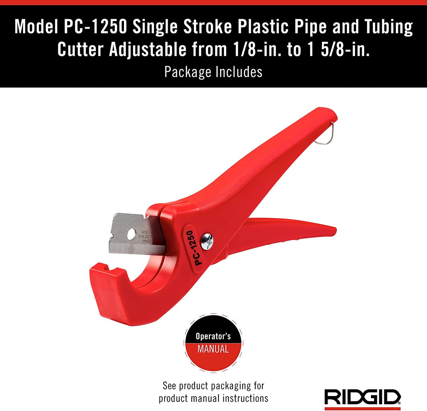 RIDGID 1/8 in. - 1-5/8 in. PC-1250 PEX and Vinyl Tubing Cutting Tool, Single Stroke Scissor Style Cut with Reversible Blade