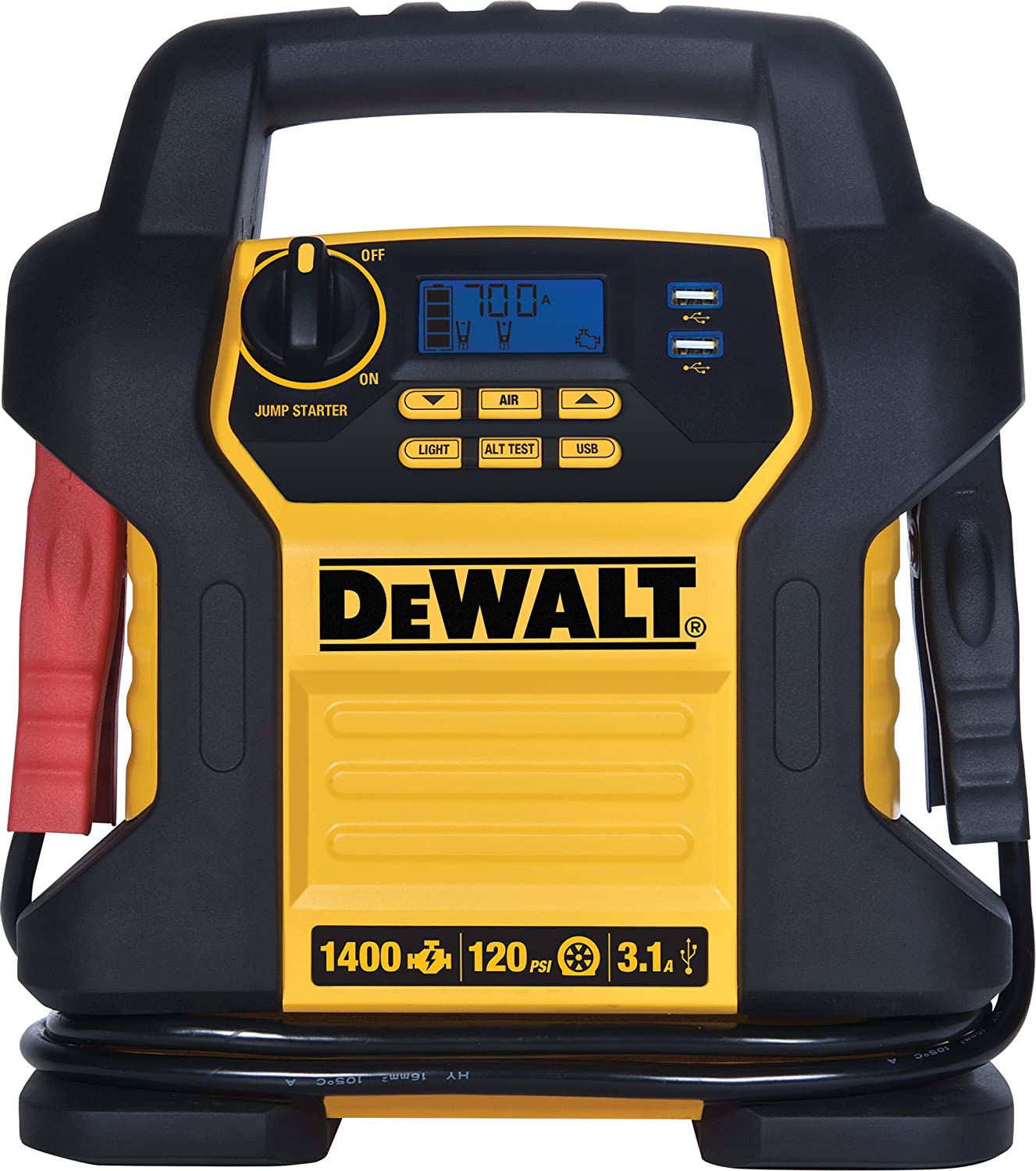 DEWALT 1400 Peak Amp Portable Car Jump Starter with Digital Compressor