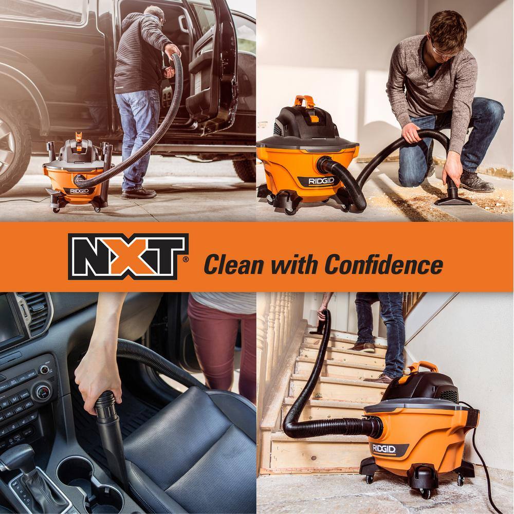 RIDGID 6 Gallon 3.5 Peak HP NXT Wet/Dry Shop Vacuum with Filter, Hose, Wands, Utility Nozzle, Crevice Tool and Dusting Brush