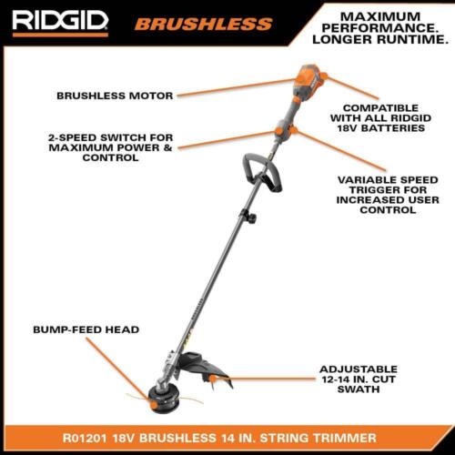 RIDGID 18V Brushless 14 in. Cordless Battery String Trimmer (Tool Only)