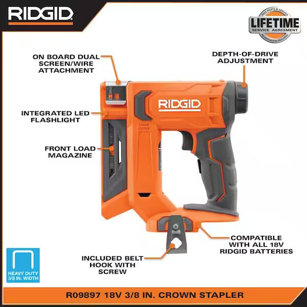 RIDGID 18V Cordless 3/8 in. Crown Stapler (Tool Only)