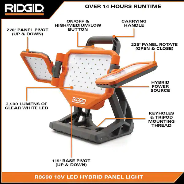 RIDGID 18V Cordless Hybrid LED Panel Light (Tool Only)