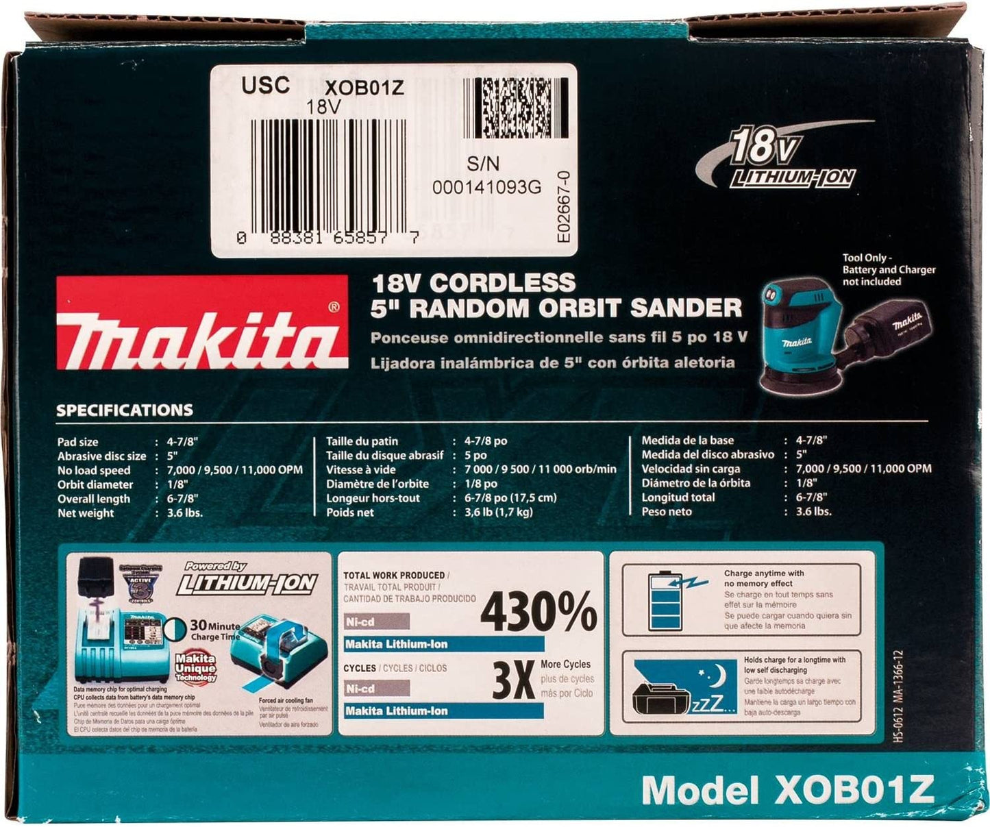 Makita 18V LXT Lithium-Ion Cordless 5 in. Random Orbit Sander (Tool-Only)