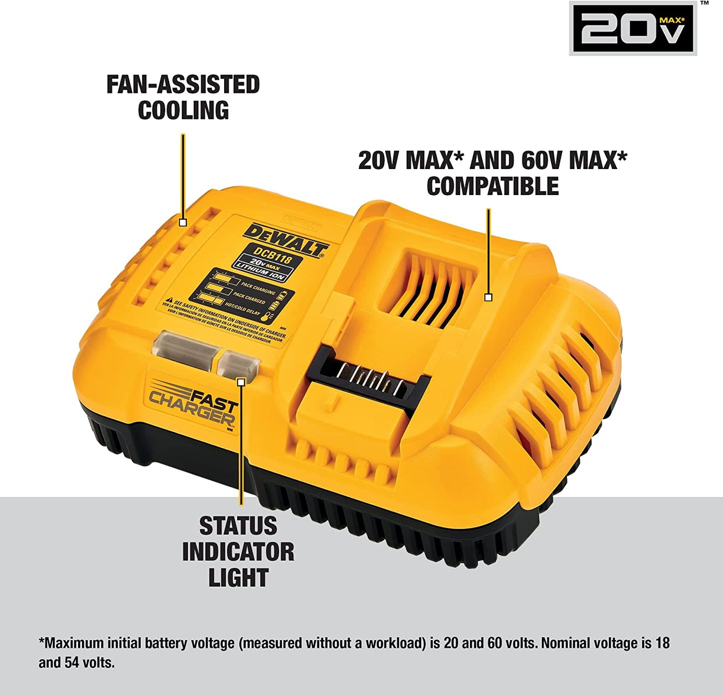 DEWALT 20V MAX Lithium-Ion Fan Cooled Fast Battery Charger