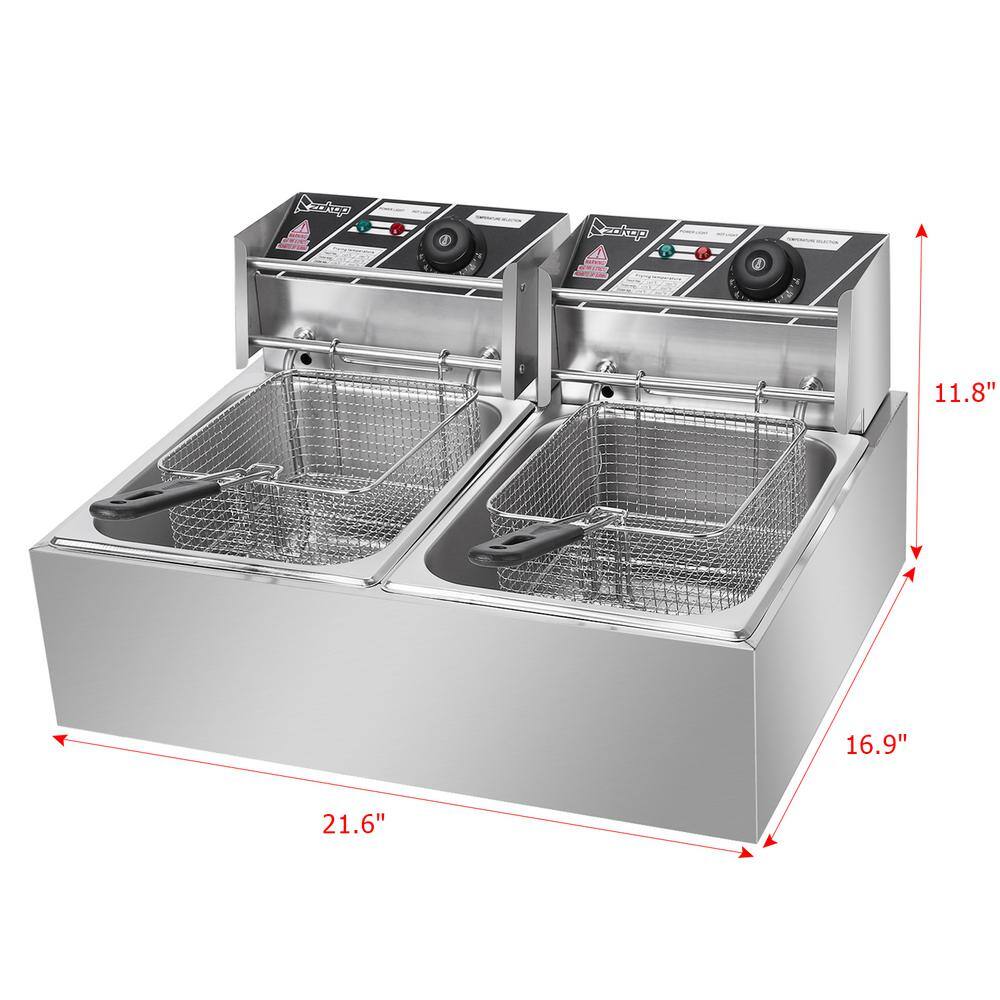 12.7 qt. Stainless Steel Electric Deep Fryer with Double Tanks