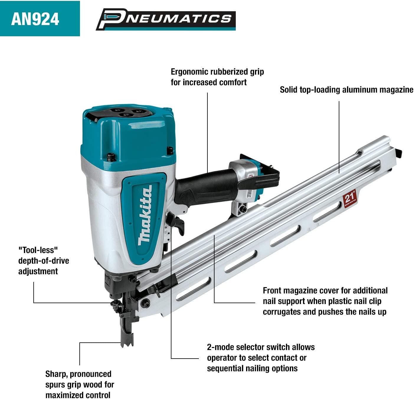 Makita 3-1/2 in. 21° Pneumatic Full Round Head Framing Nailer