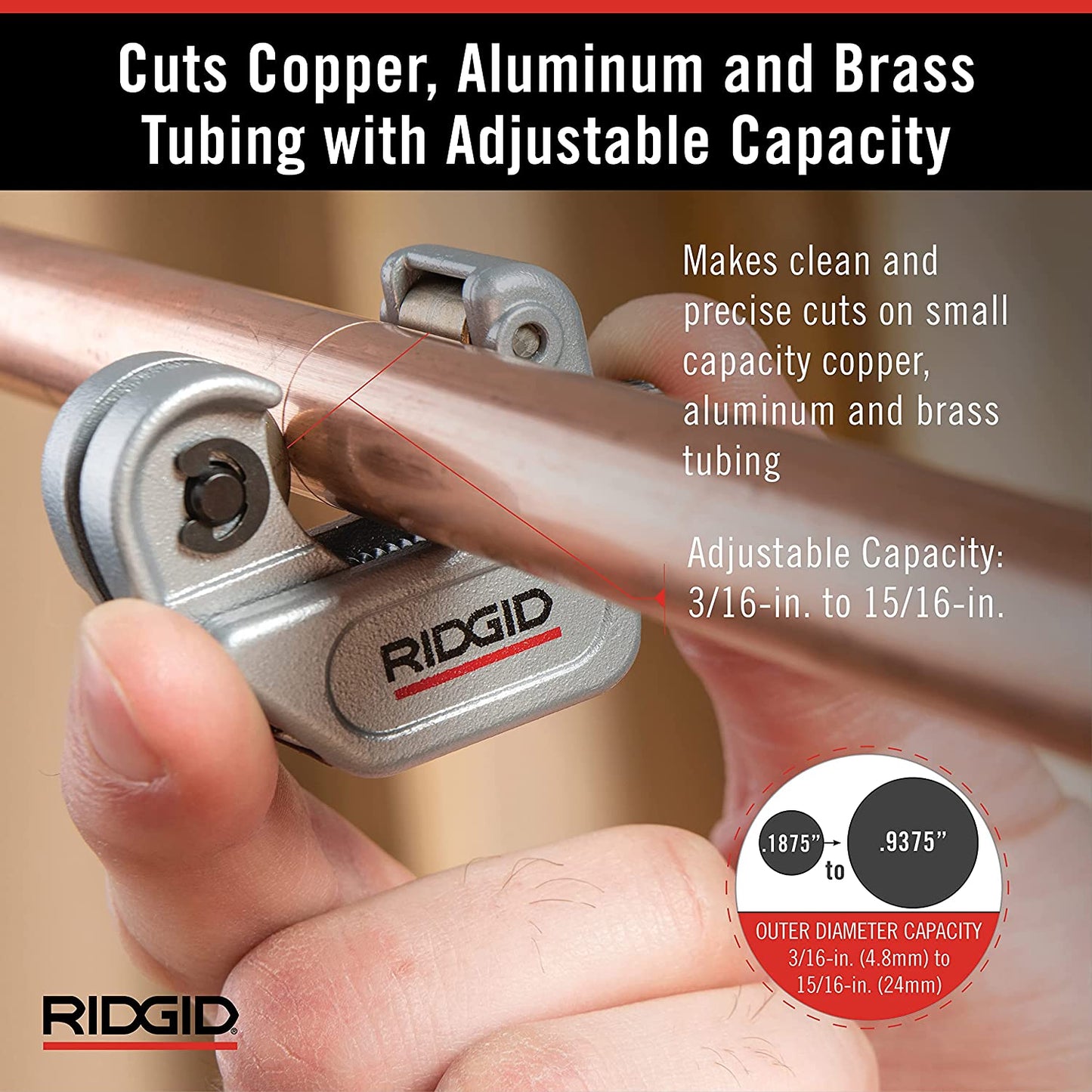RIDGID 3/16 in. to 15/16 in. 104 Close Quarters Copper, Aluminum, Brass, and Plastic Tubing Cutter, Multi-Use Tubing Tool