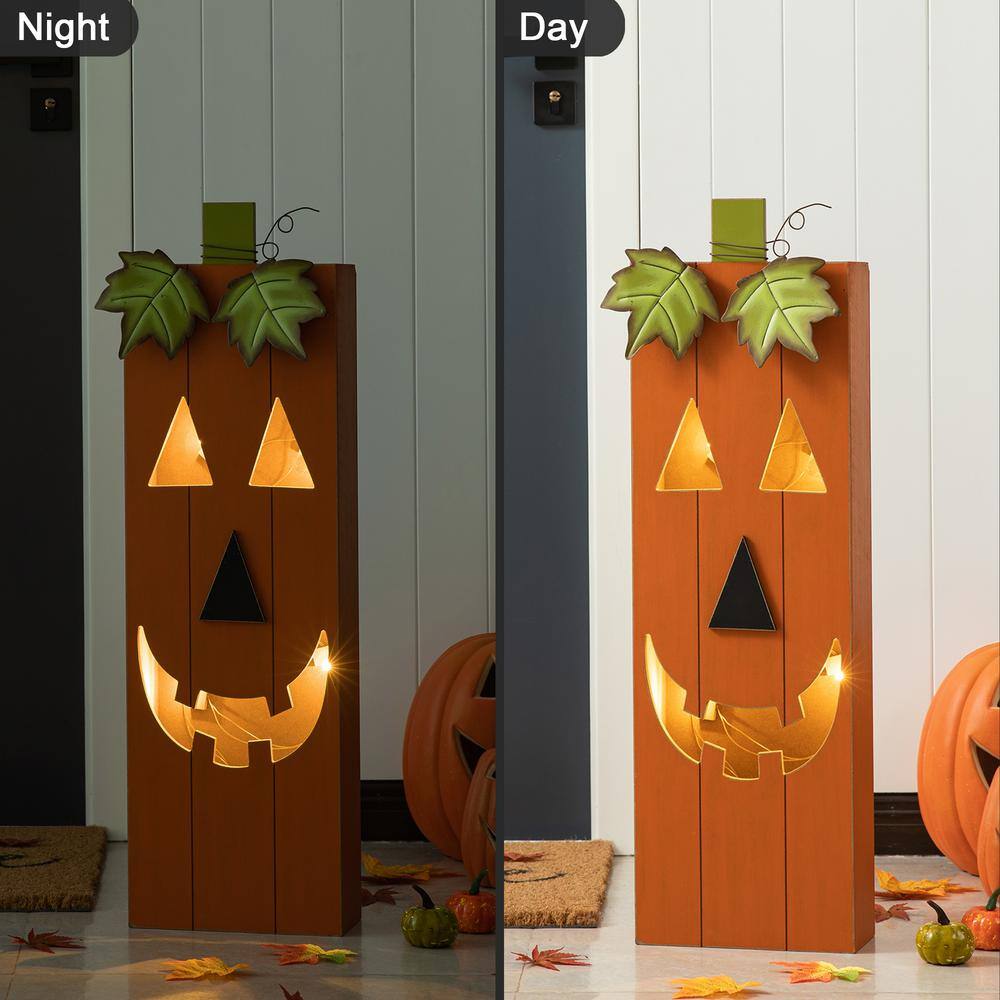 Glitzhome 30 in. H Lighted Halloween Yard Standing Decor Wooden Pumpkin Porch Decor