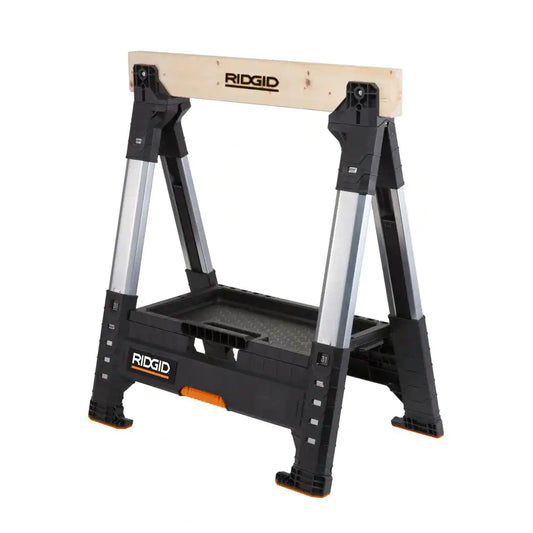 RIDGID 32 in. Polypropylene Folding Sawhorse with Adjustable Metal Legs