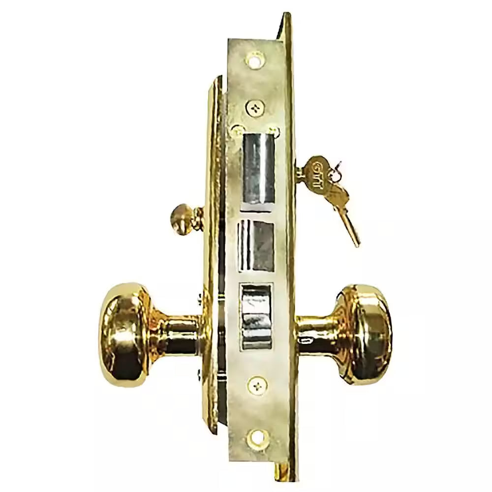 Brass Mortise Entry Left Hand Door Lock Set with 2.5 In. Backset, 2 SC1 Keys and Swivel Spindle