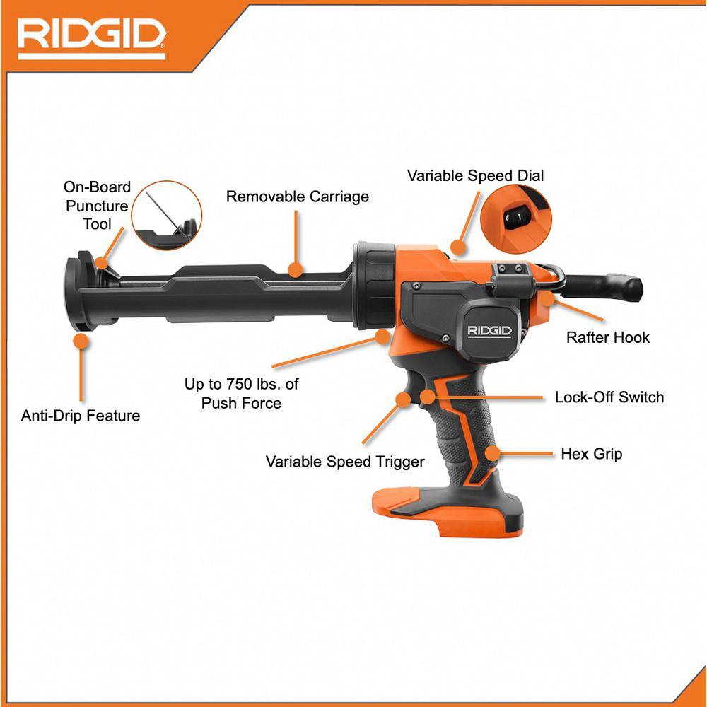 RIDGID 18V Cordless 10 oz. Caulk Gun and Adhesive Gun