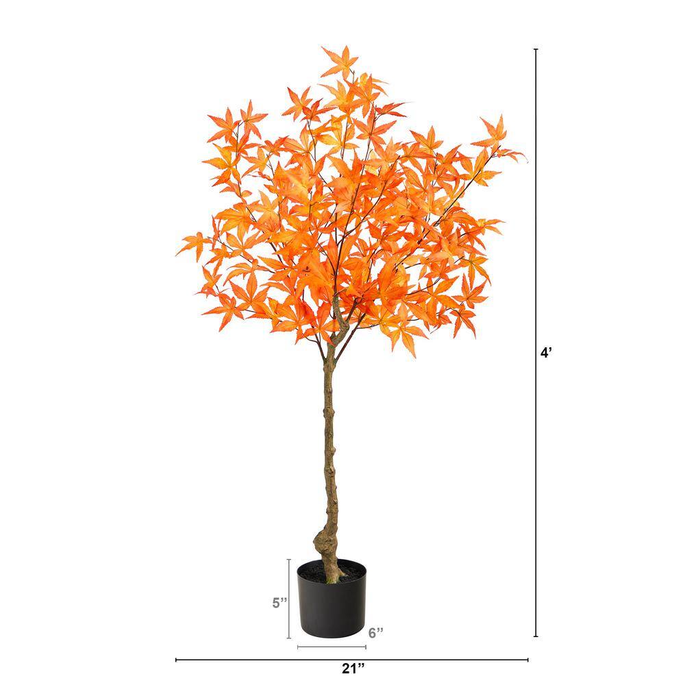 Nearly Natural 4 ft. Orange Autumn Maple Artificial Tree