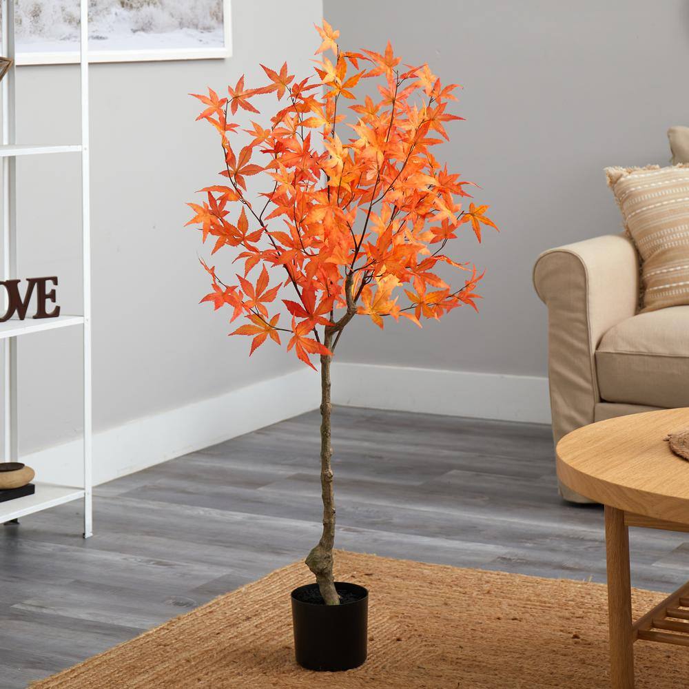 Nearly Natural 4 ft. Orange Autumn Maple Artificial Tree