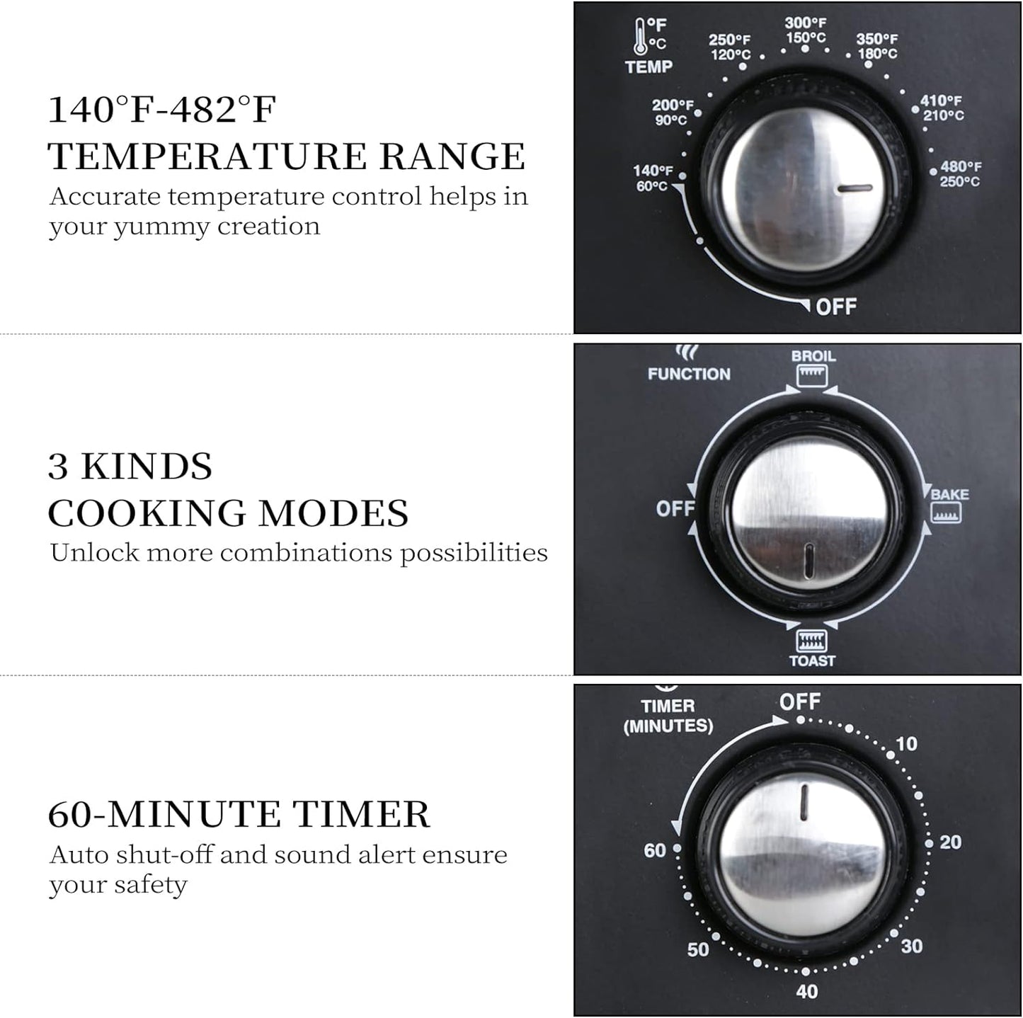 Tidoin 1200 W Metal Black Toaster Oven with Rotisserie and Time Control