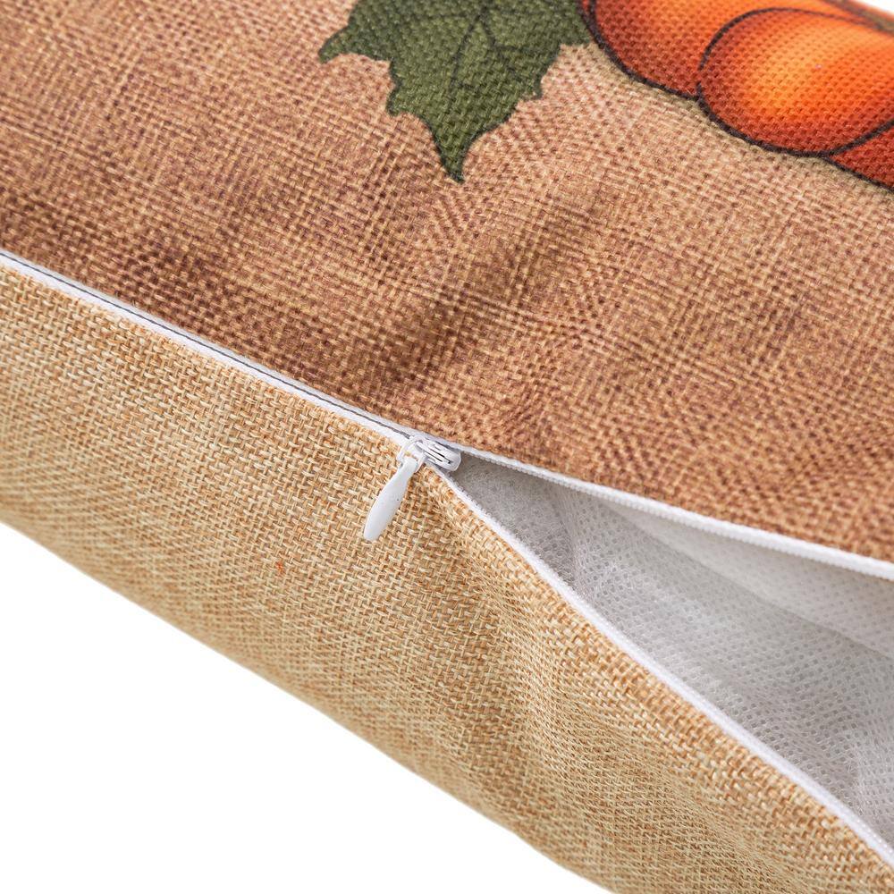 Glitzhome 18 in. L Faux Burlap Fall Pumpkin Pillow