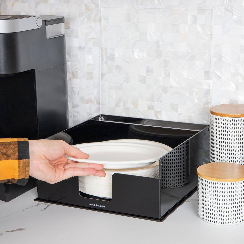Black Acrylic Paper Plate Holder Covered Dispenser 11 In. L X 11 In. W X 5 In. H