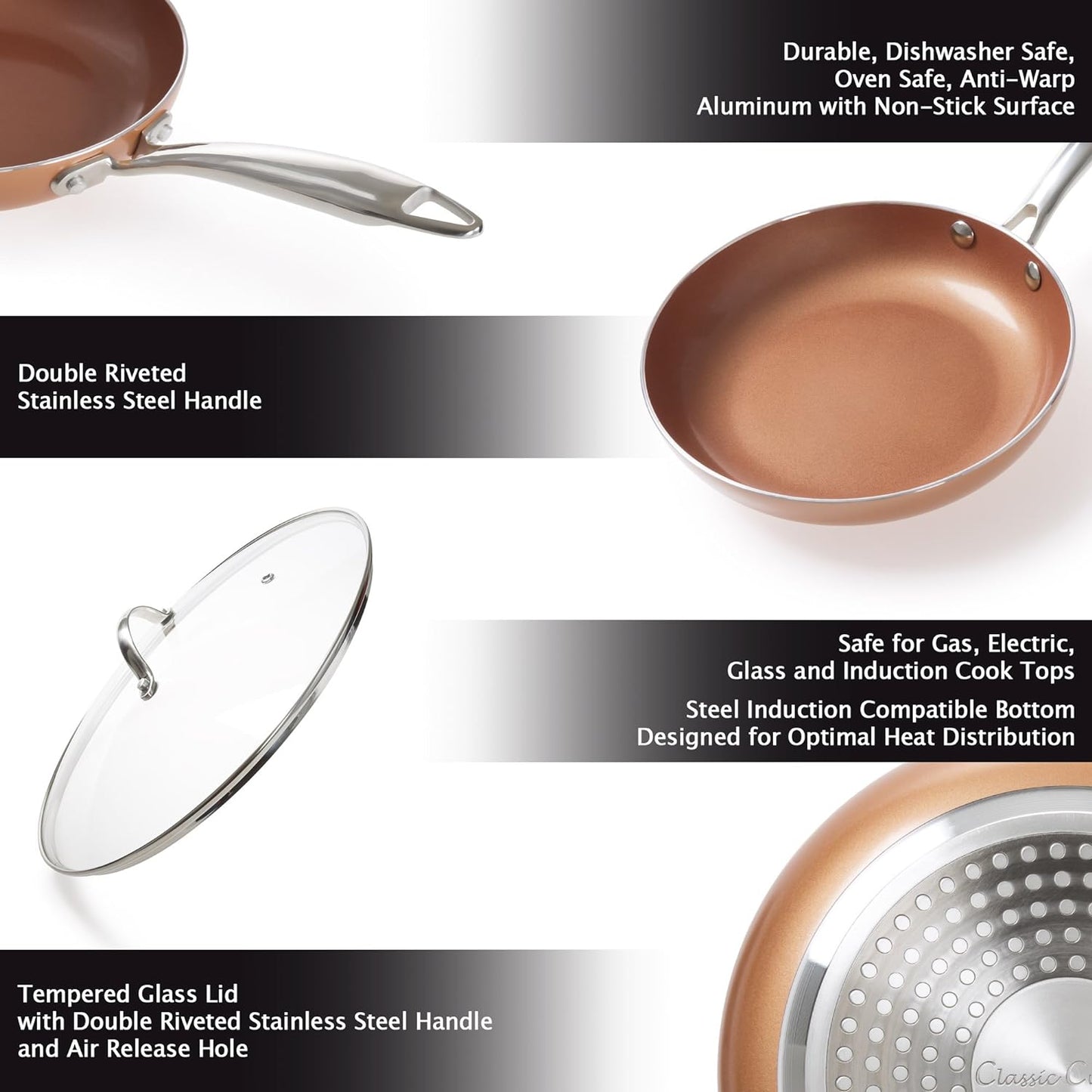 Classic Cuisine 8-Piece Copper Nonstick Ceramic Coated Alimi-Shield Cookware Set