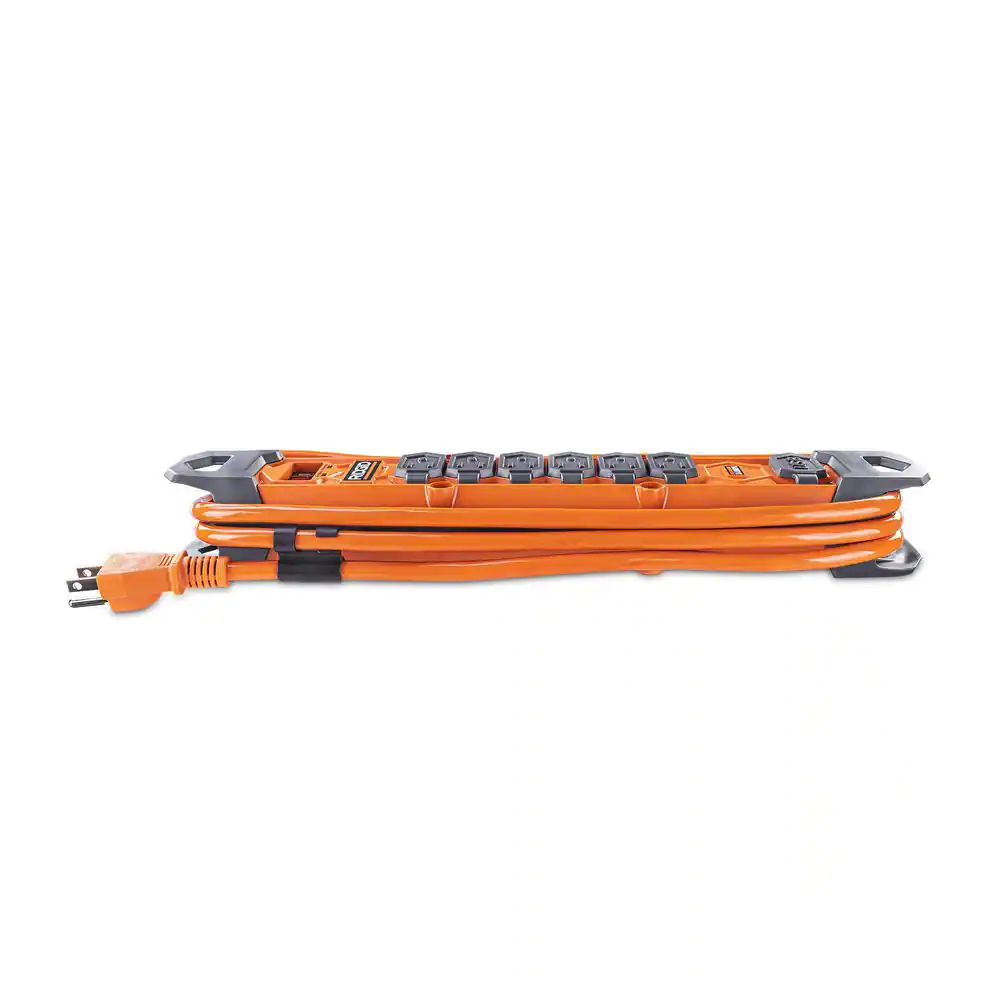 RIDGID 8 ft. Cord 6-Outlet, 2.4 Amp USB-A, 15-Watt USB-C, 2100J Surge Protector