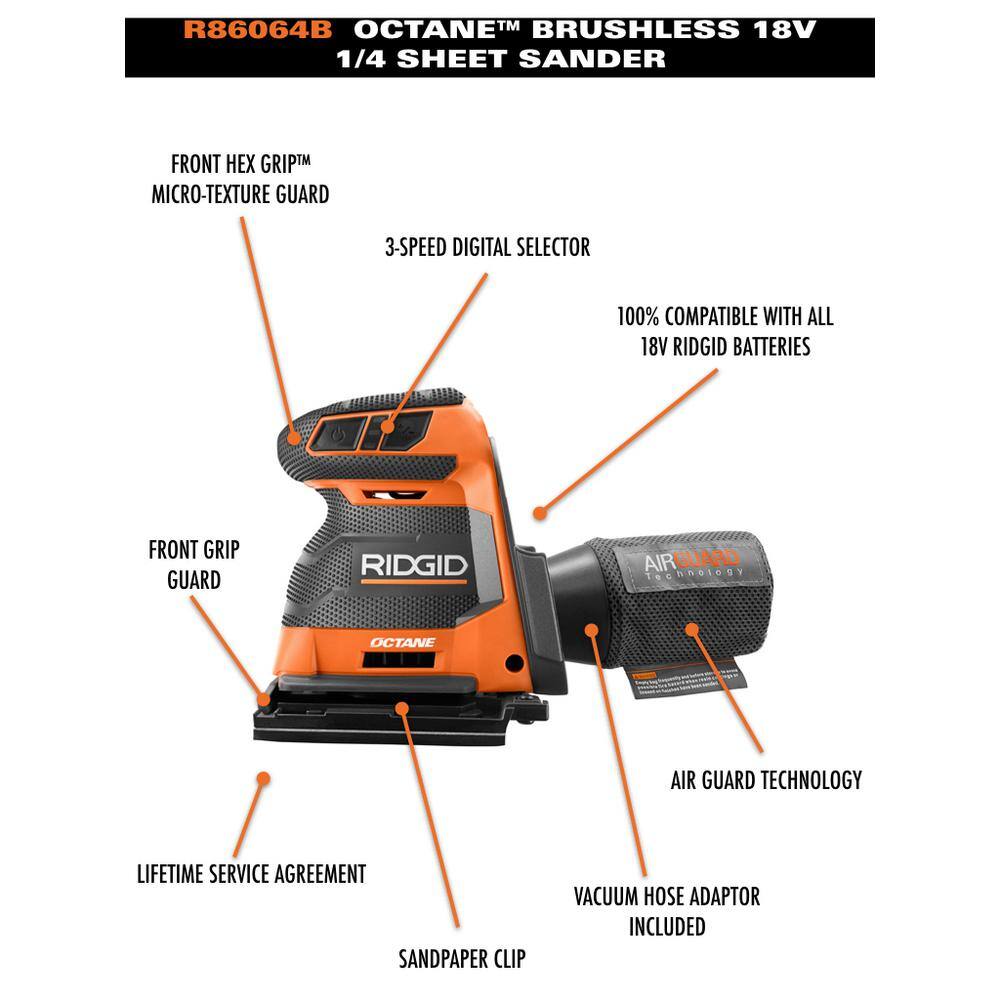 RIDGID 18V Cordless 2-Tool Combo Kit with Random Orbit Sander and 1/4 in. Sheet Sander (Tools Only)