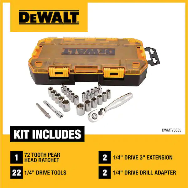 DEWALT 1/4 in. Drive SAE and Metric Ratchet and Socket Set (25-Piece)