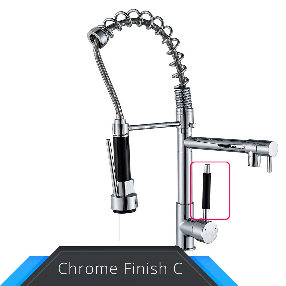 Rozin Black and Rose Golden Spring Pull Down Kitchen Sink Faucet Hot & Cold Water Mixer Crane Tap with Dual Spout Deck Mounted