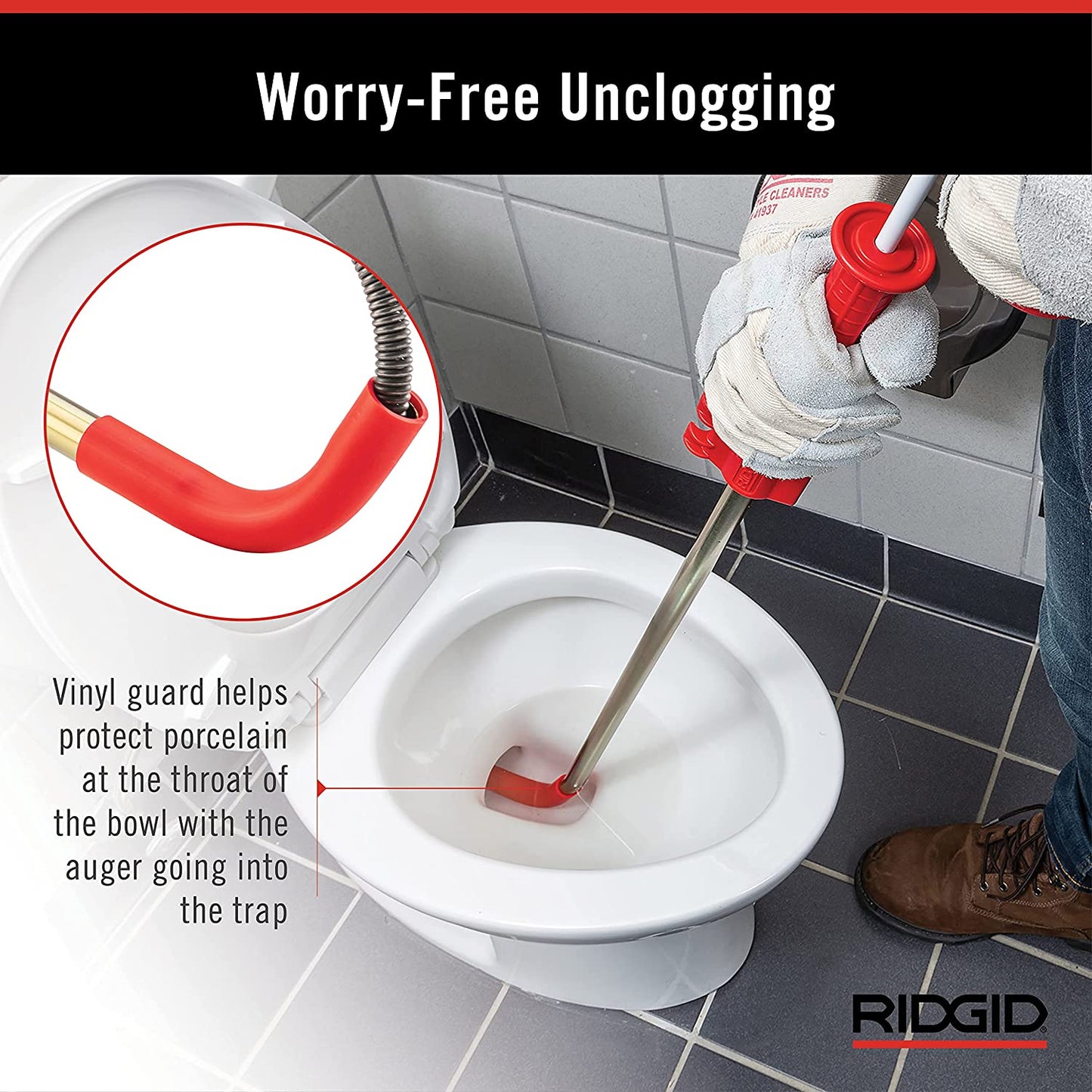 RIDGID K-3 Ultra Flexible Toilet Auger with Unclogging 3 ft. Snake and Integrated Bulb Head, Plumbing Toilet Snake for Drain