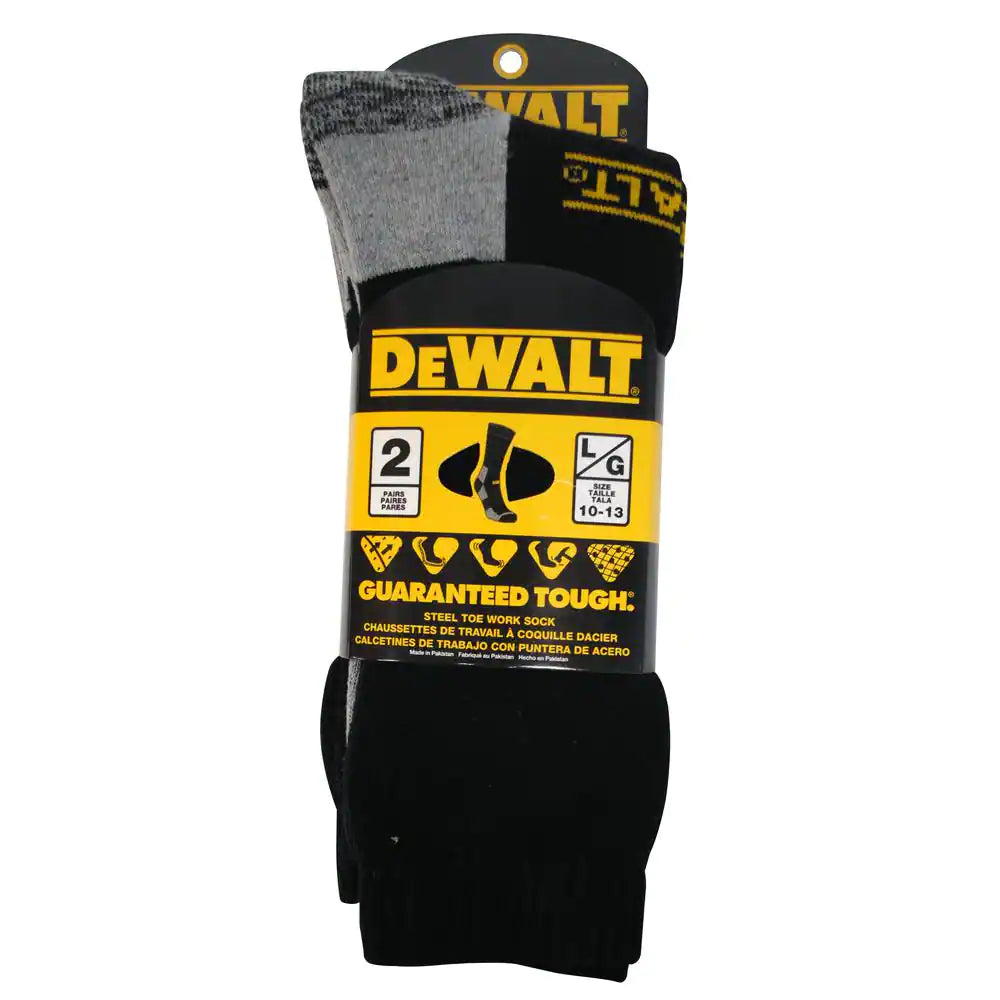 DEWALT Men 10-13 Black Steel Toe Work Sock (2-Pack)
