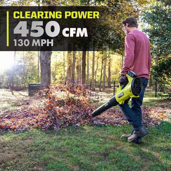 RYOBI  ONE+ HP 18V Brushless Whisper Series 130 MPH 450 CFM Cordless Battery Leaf Blower (Tool Only)