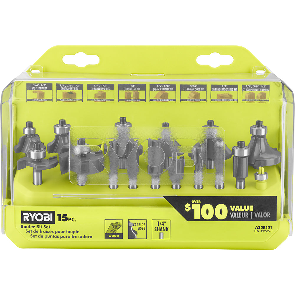 RYOBI Shank Carbide Router Bit Set (15-Piece)
