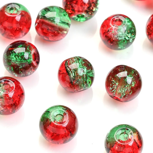 100pcs 8mm Christmas Crystal Glass Crack Beads Red and Green Gradient Spacer Beads for DIY Bracelet Necklace Jewelry Making