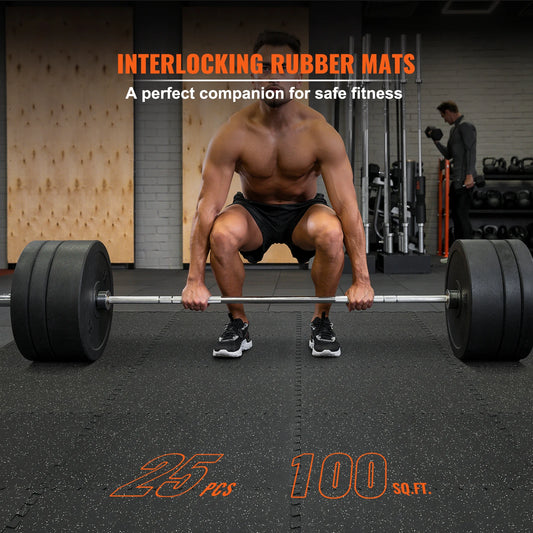 SucceBuy 25/12/6 PCS 1/2 in Thick Gym Floor Mats EVA Foam & Rubber Top Interlocking Workout Floor Mats Waterproof Exercise Mats