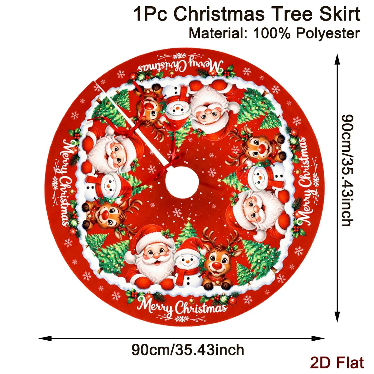Christmas Tree Skirt Cartoon Santa Snowman Print Round 60/90cm Washable Polyester Tree Mat Home Party Decor Christmas Decoration