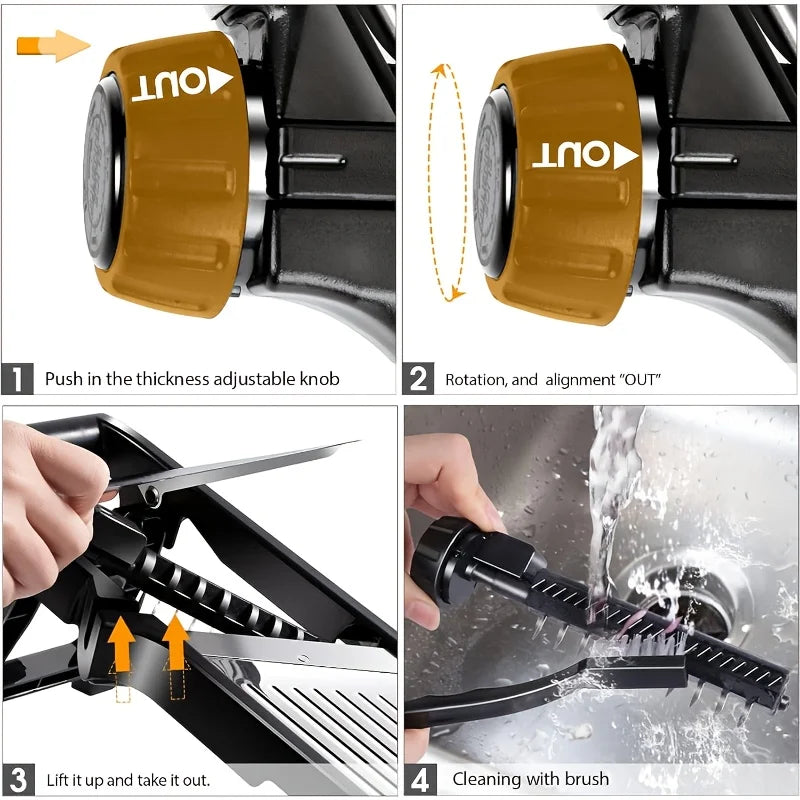 Stainless Steel Mandoline Slicer with 5 Blades & Holder - Safe Hand Guard Food Chopper for Vegetable Fruit, Easy Clean