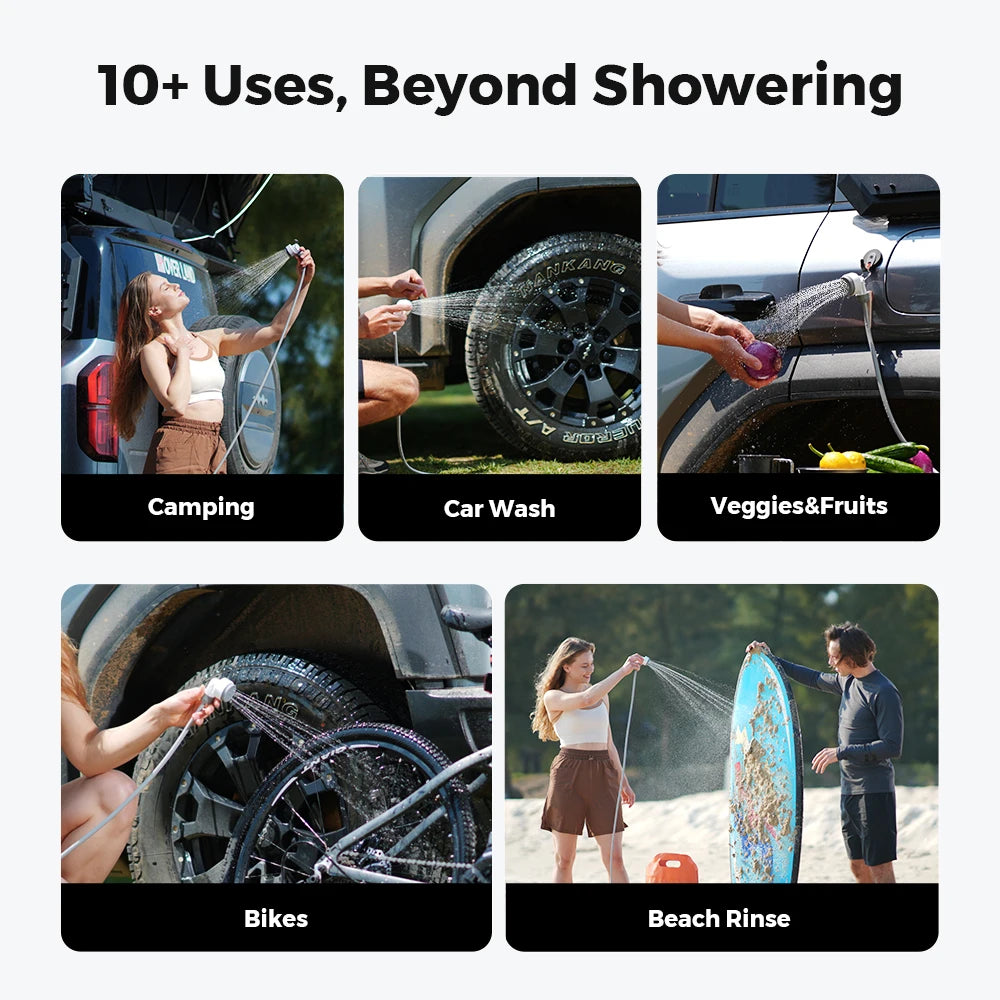 FLEXTAIL Portable Shower Pump, IPX7 Waterproof Pump Head and Hose Set, Rechargeable Water Pump for Camping, Outdoor Shower