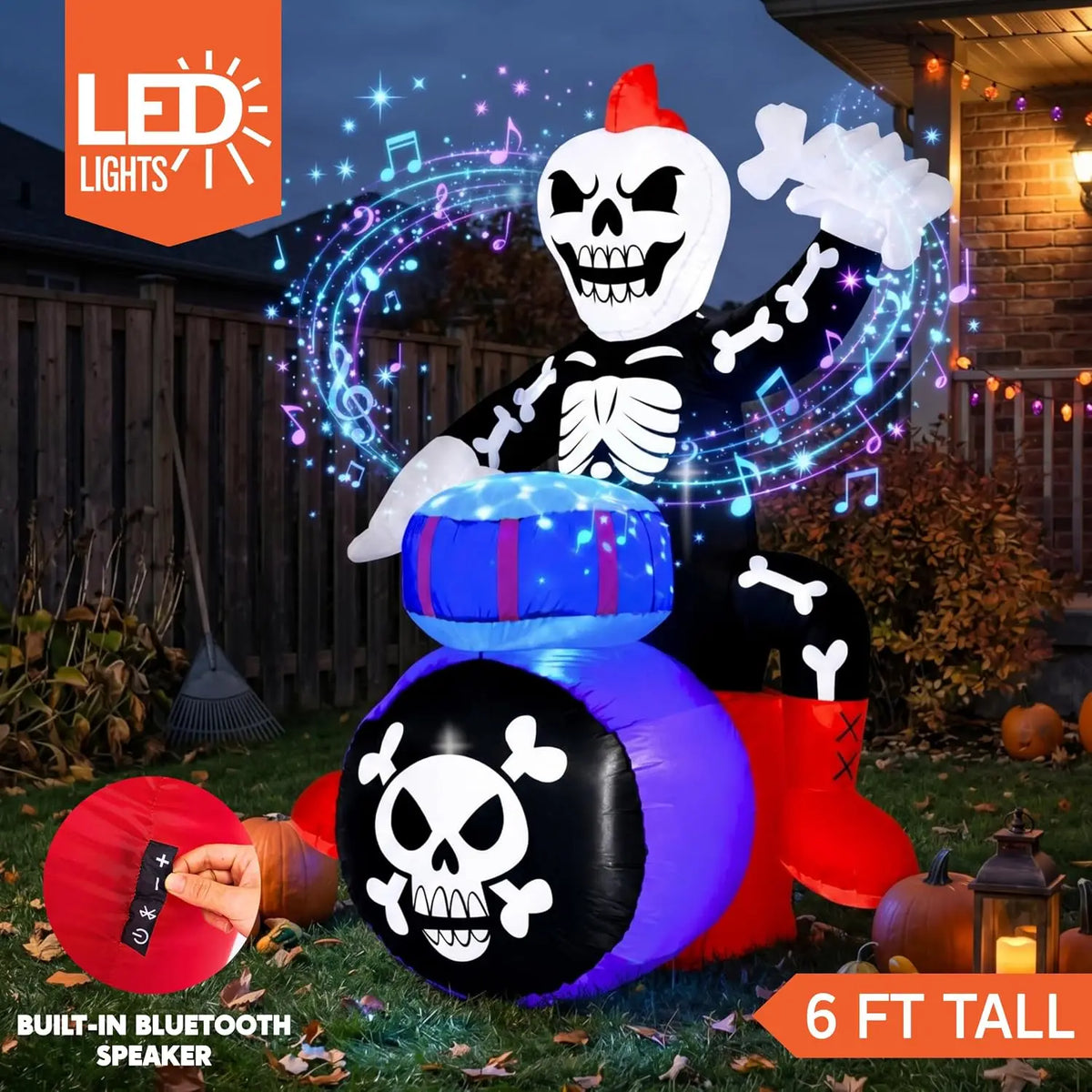 6ft Halloween Animatronic DJ Reaper Decorations Outdoor Life-Size Gothic Skeleton DJ RGB Lights & Motion Activated Head, Creepy Halloween Decor for Yard Garden Lawn
