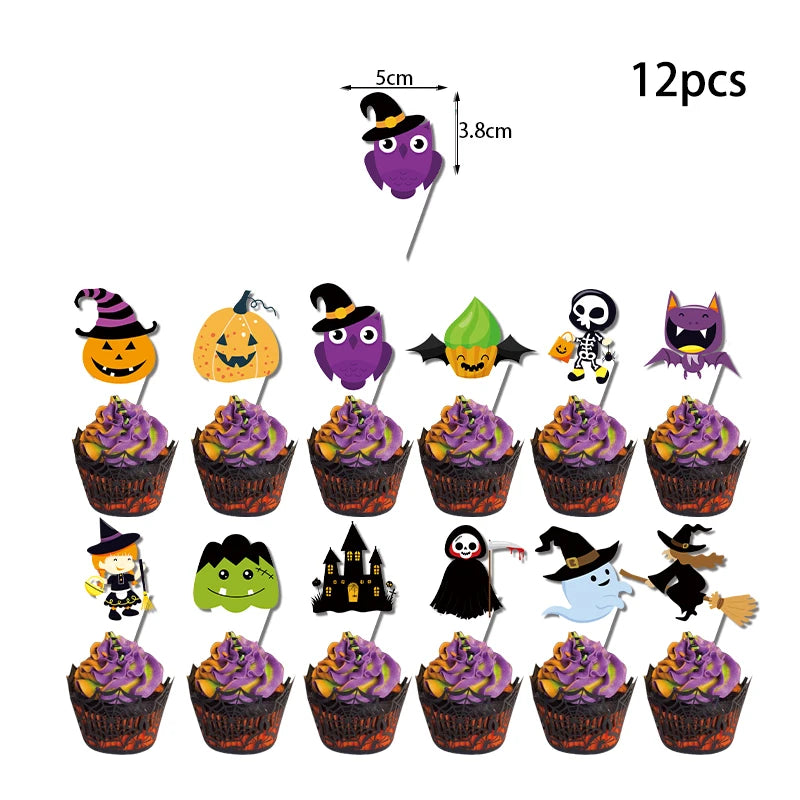 12pcs Halloween Cupcake Toppers Tombstone Graveyard Cake Toppers Scary Cupcake Decoration Table Centerpiece Appetizer Sticks