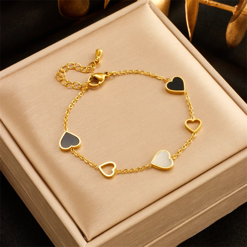 DIEYURO 316L Stainless Steel Heart Love Charm Bracelet for Women Girl New Trend Bangles Non-fading Jewelry Birthday Gift Party
