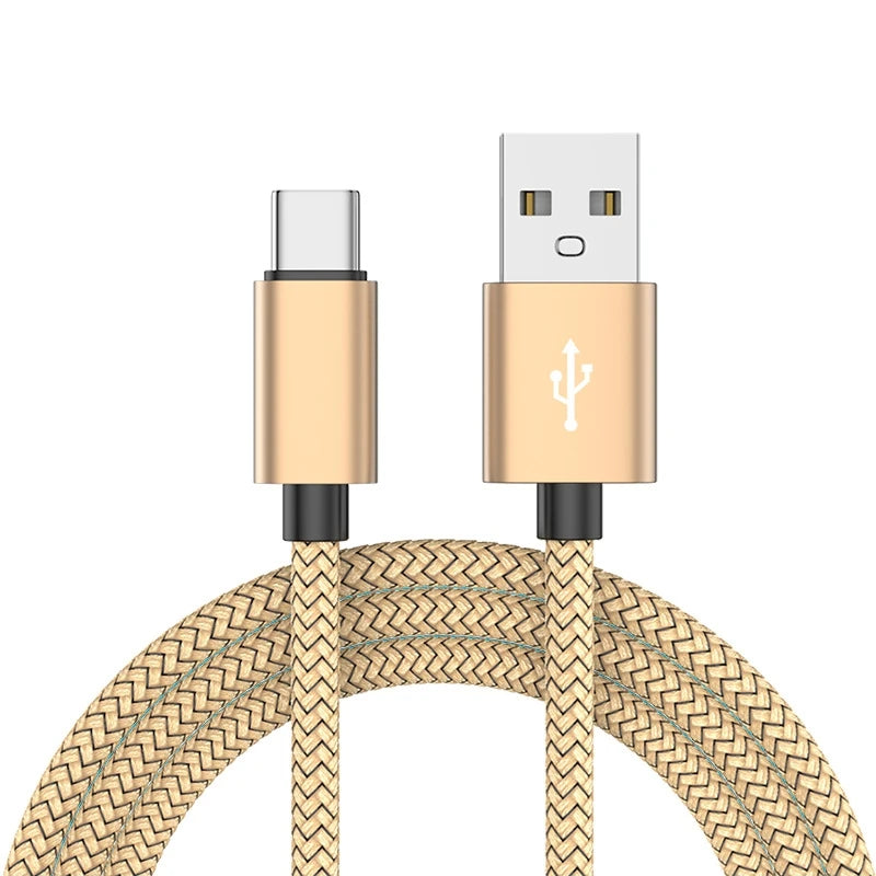 Nylon Data Cable Fast Charger USB A to Type C Charging Cable For Huawei Samsung Android Phone TypeC Charging Device 1M 2M 3M