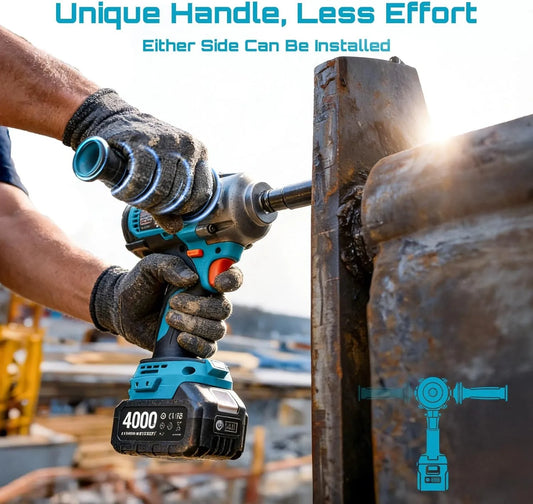 SEESII 1600Nm Cordless Impact Wrench with Handle 1/2" WH12 & WH16 High Torque Brushless Electric Impact Gun Kit with 4.0Ah Battery Heavy-Duty