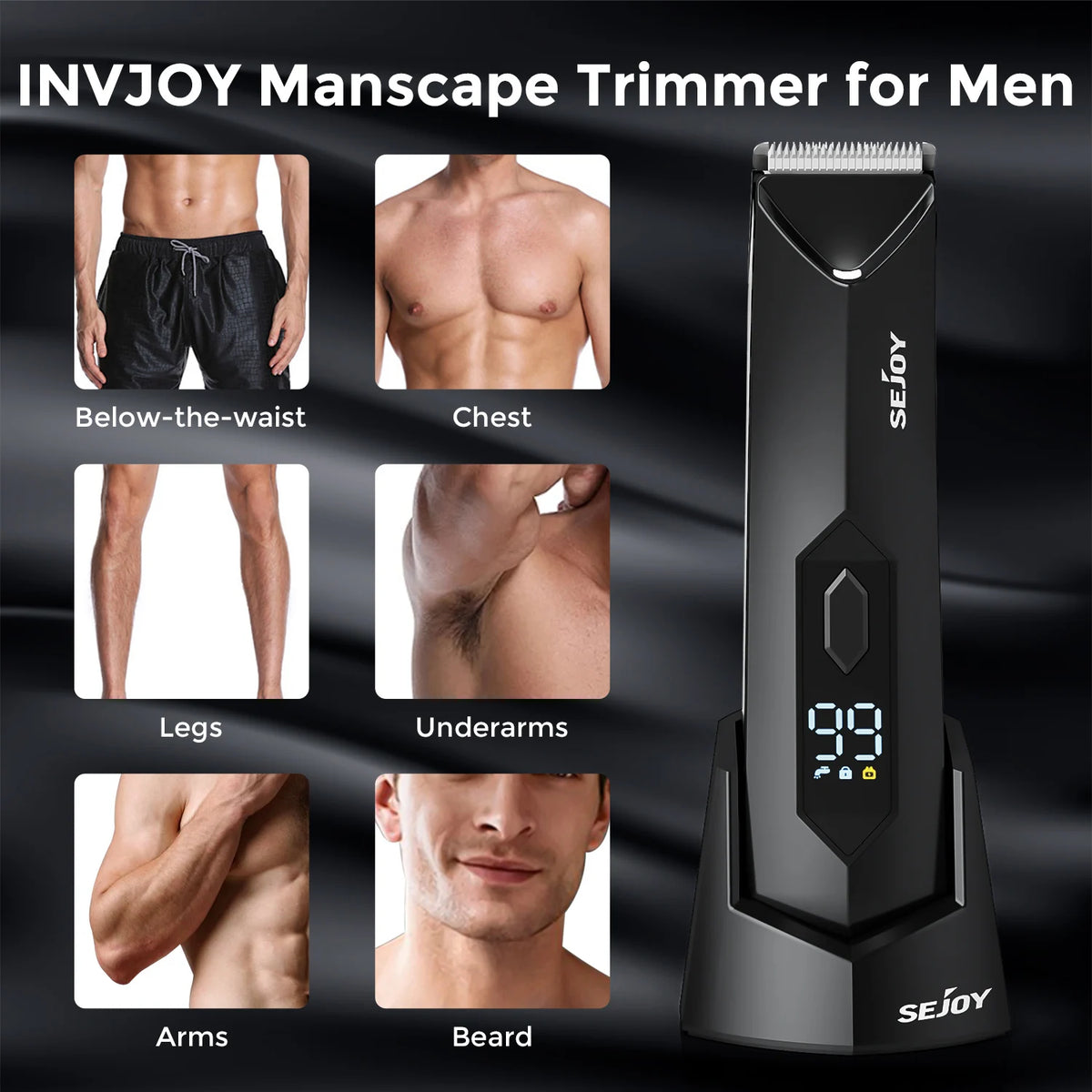 Electric Body Hair Trimmer,Groin Trimmer Ceramic Blade, Waterproof Wet/Dry Groomer, USB Recharge Dock, Menâs Wireless Ball Shaver,LED Display