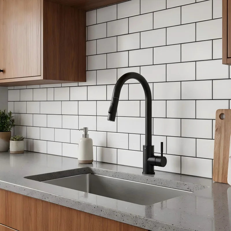 Matte Black Pull Out Kitchen Faucet Single Handle Two Spray Function Mixer Tap Hot Cold Water Deck Mounted Kitchen Water Tap