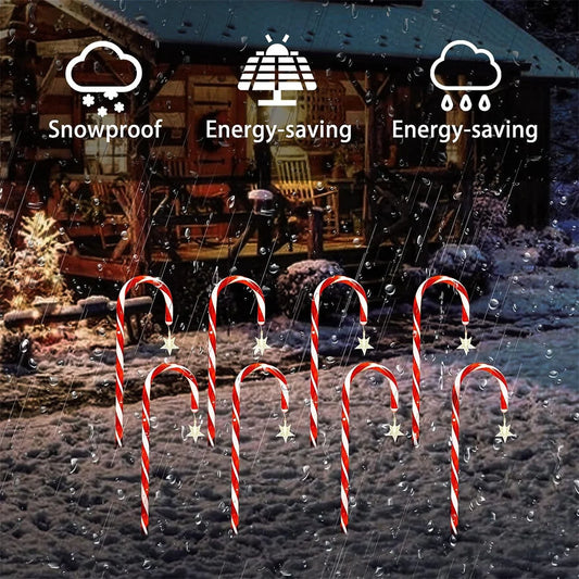 8PCS/Set Solar Cane Light Outdoor Waterproof 8 Function Candy Ground Light Garden Landscape Christmas Decoration Lawn Light