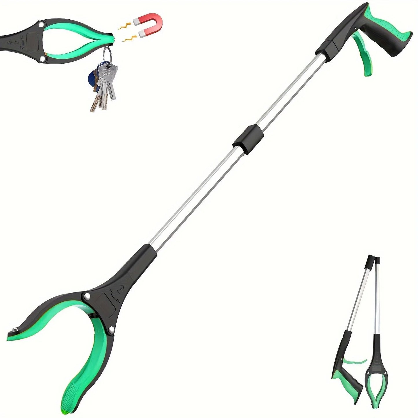 32-Inch Heavy Duty Garbage Grabber with 360° Rotating Clamp - Lightweight, Ideal for Seniors & Outdoor Use, laugage foldable