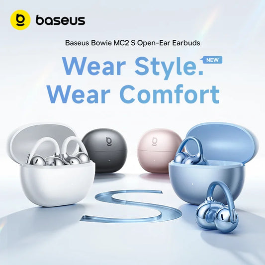 Baseus Bowie MC2 S Open Ear Clip Wireless Earphones Bluetooth 6.0 Comfort Clip On Sports Earbuds 4-Mic Clear Calls Al Translate