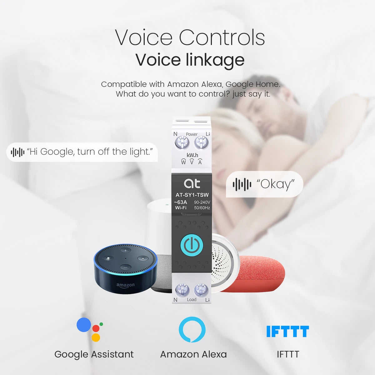 Tuya WiFi Smart Circuit Breaker 1P+N MCB 63A Timer Power Energy kWh Voltage Current Meter Protector Voice Remote Control Switch
