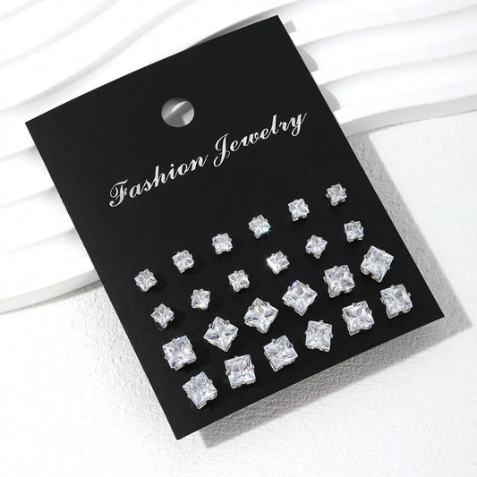 12 Pairs of Luxurious, Simple, Shiny, and Caring Zirconia Decorative Earrings Are Suitable for Gifts To Parties,And Couples
