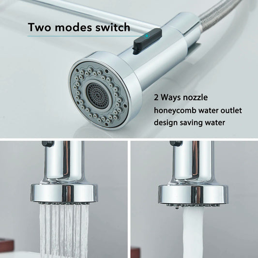 Hownifety Chrome Kitchen Sink Faucet Stainless Steel Hot and Cold Water Tap Deck Mounted Bathroom Gourmet Kitchen Crane